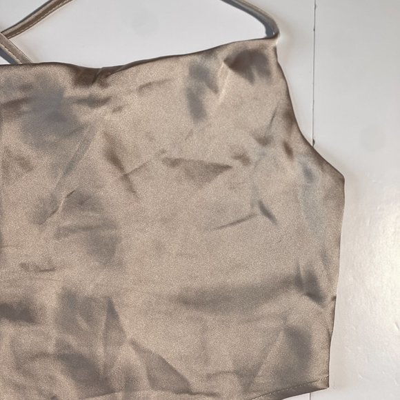 NWT Garage Champagne Satin Cropped Tank Top Adjustable Straps Size Medium - Picture 2 of 10